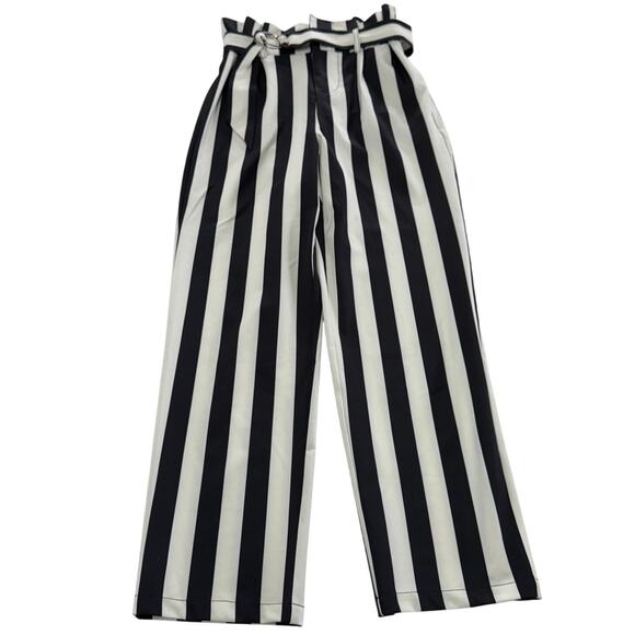 Superdown Pants Womens Small Black White Stripe Pippa Belted High Rise REVOLVE - Picture 2 of 9